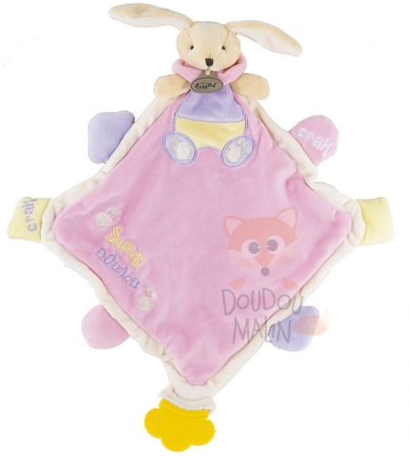  super plat losange lapin rose jaune violet hochet 